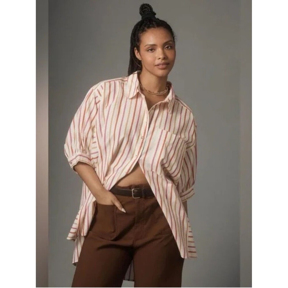 Pilcro Oversized Cream Button down Shirt with Stripes